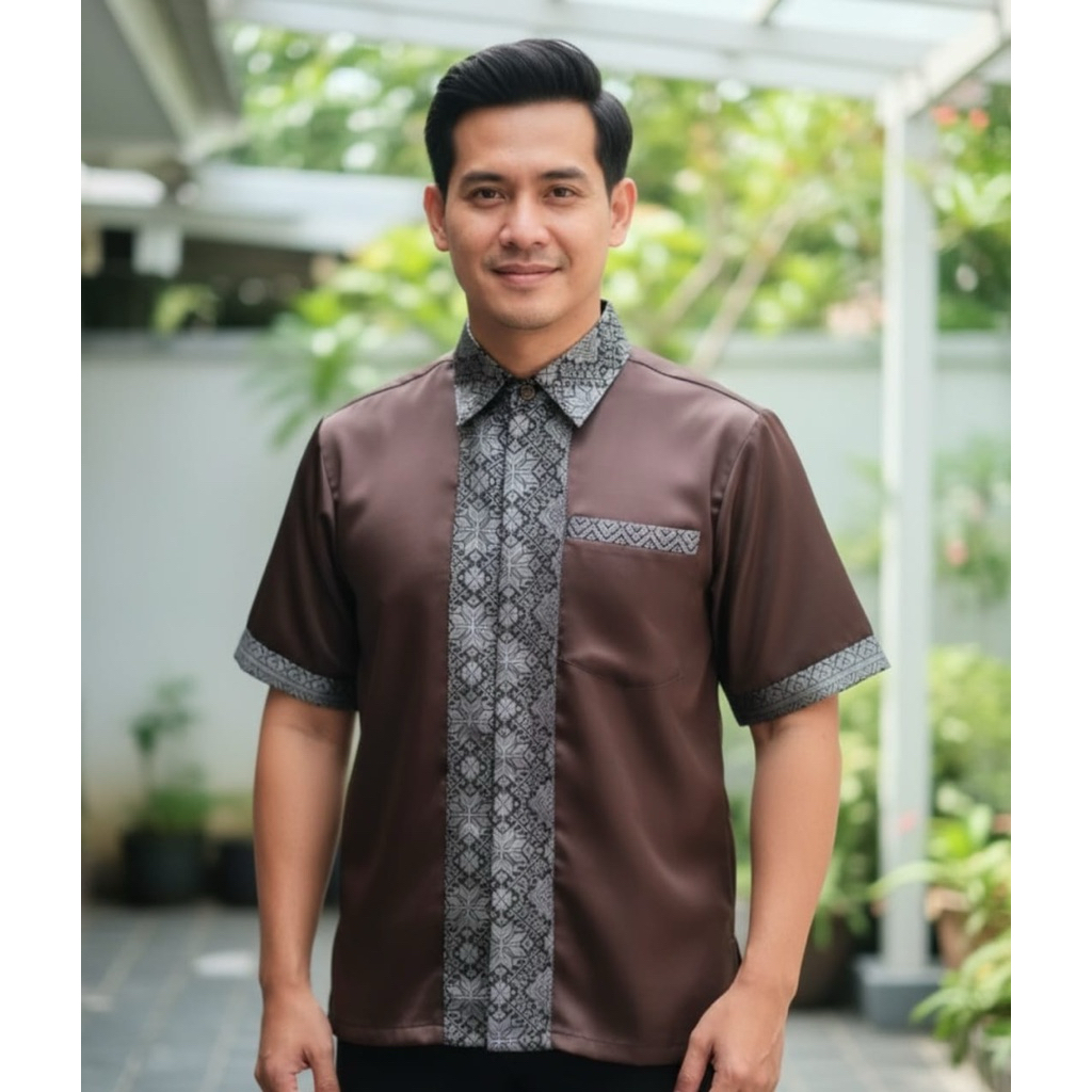 Atasan baju kemeja pria polos variasi songket kemeja pria kondangan elegan
