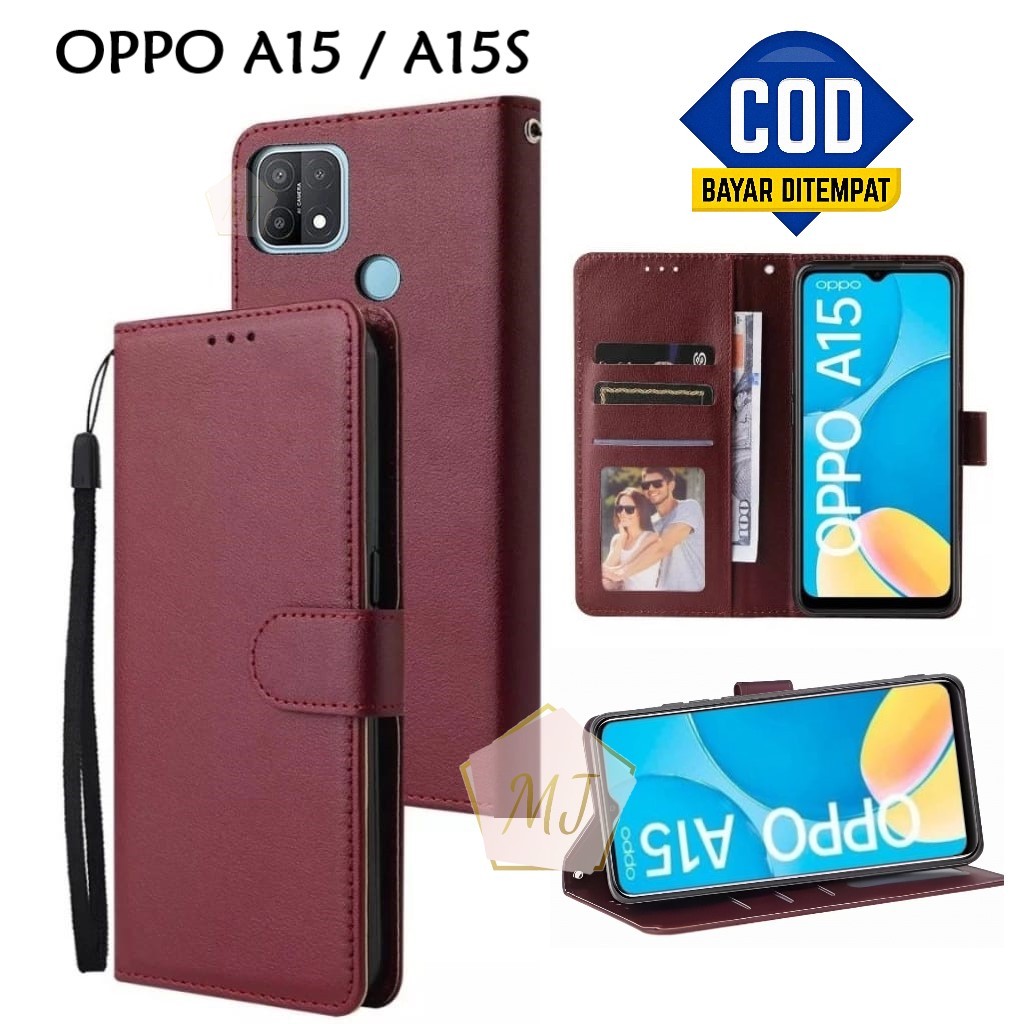 Oppo A15 / Oppo A15S Flip Cover Leather Case Wallet Premium Casing Hp Dompet Cover Handphone