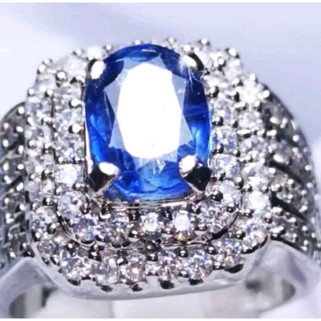 Cincin batu permata blue sapphire Srilanka+sertifikat