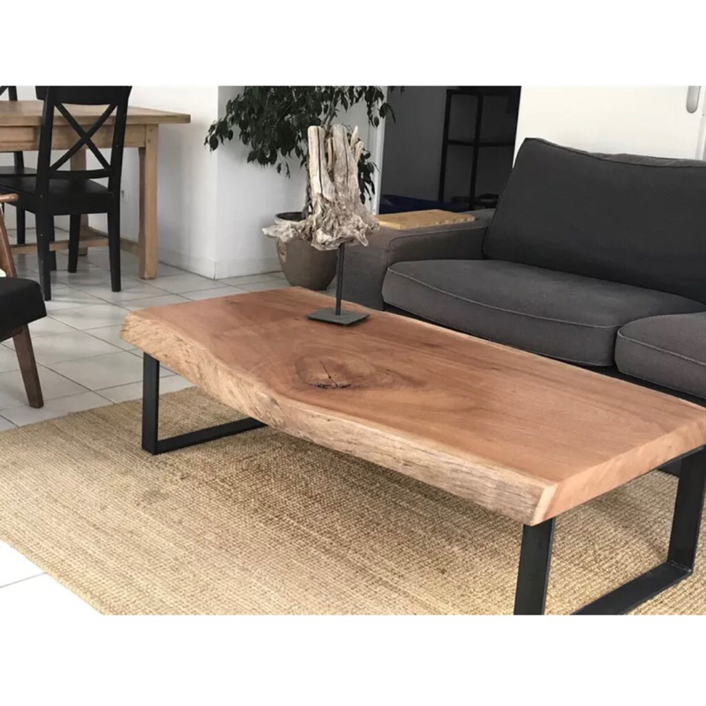 MEJA TAMU PAPAN TREMBESI | meja tamu kayu trembesi | meja kayu trembesi kombinasi besi