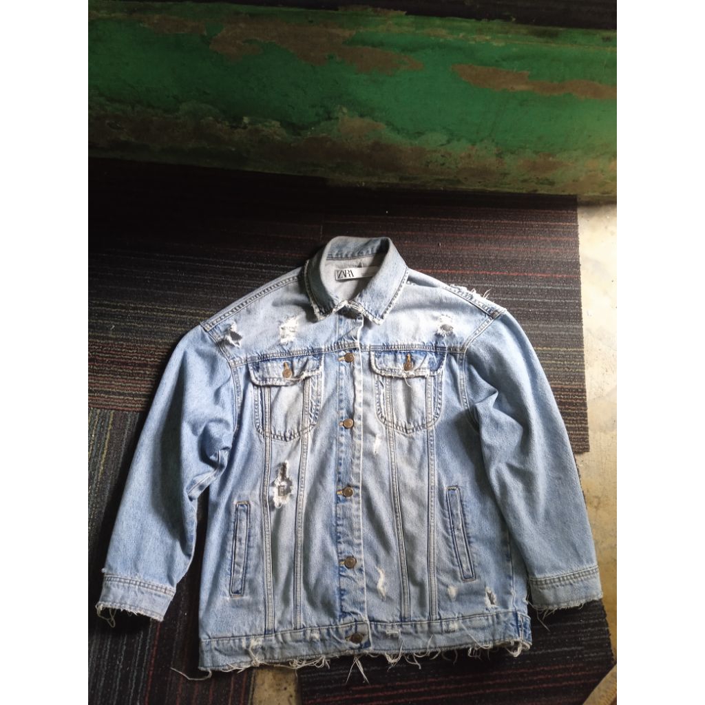 jaket denim zara ripped original
