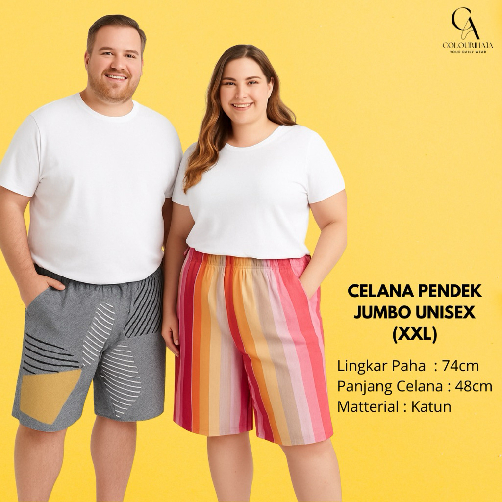 COLOURINAJA Celana Pendek Jumbo (XXL) - Celana Pendek Unisex - Celana Santai - Celana Tidur - Celana