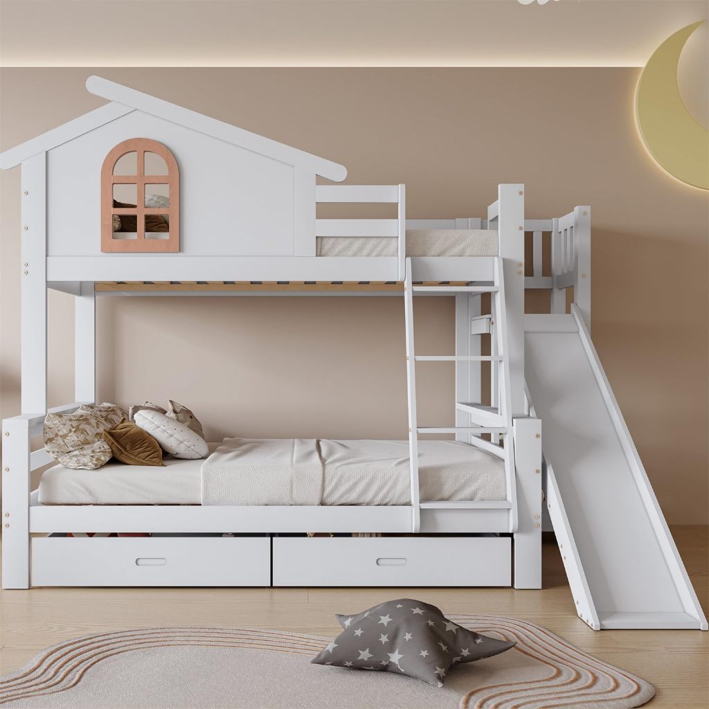 ranjang anak tingkat 2 bentuk rumah,bunk bed house,kasur anak tingkat berlaci
