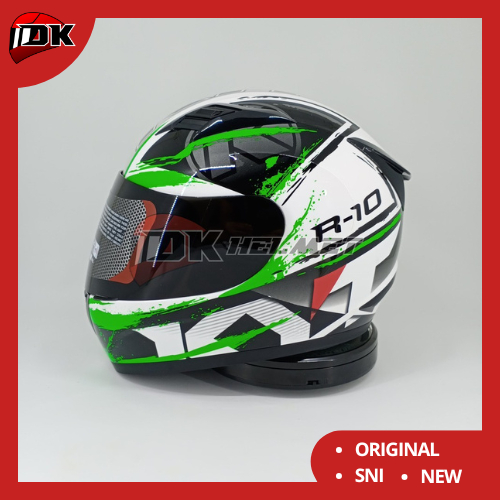 HELM KYT R10 SERI 2 WHITE BLACK GREEN FLUO R 10 FULL FACE PUTIH HIJAU MURAH