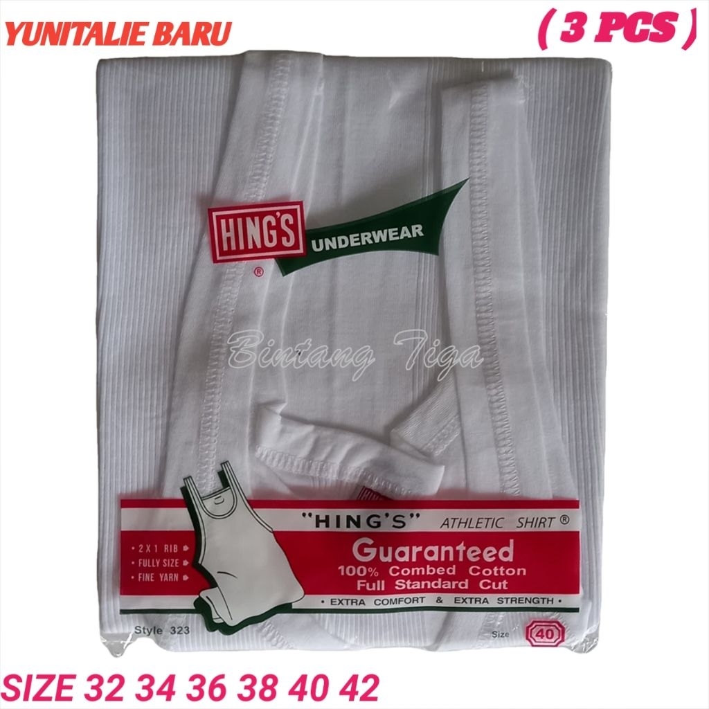 ( 3 PCS ) SINGLET COWOK DEWASA HING'S HIJAU// SINGLET HINGS 100 % combed cotton