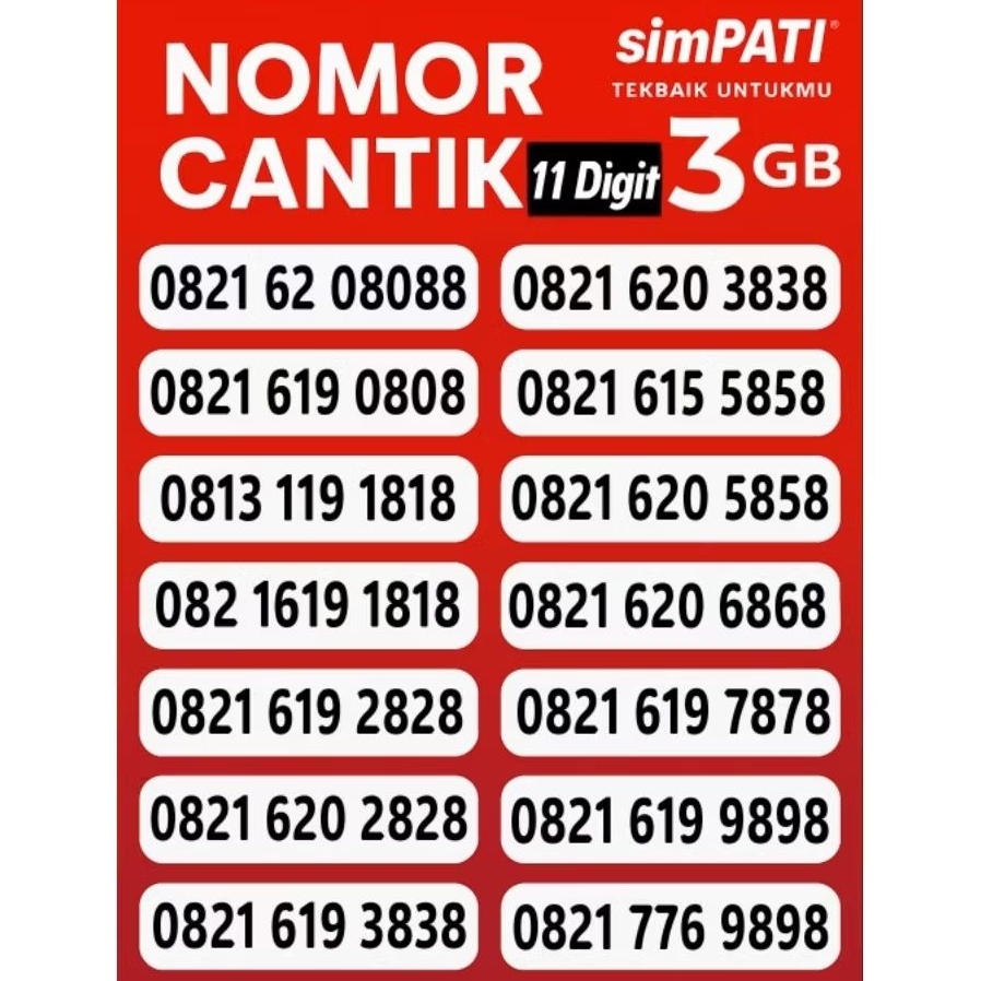 Nomor Cantik Simpati 11 digit angka Hoki - Nomor Cantik Telkomsel 11 digit 1818/2828/383/4848/5858/6