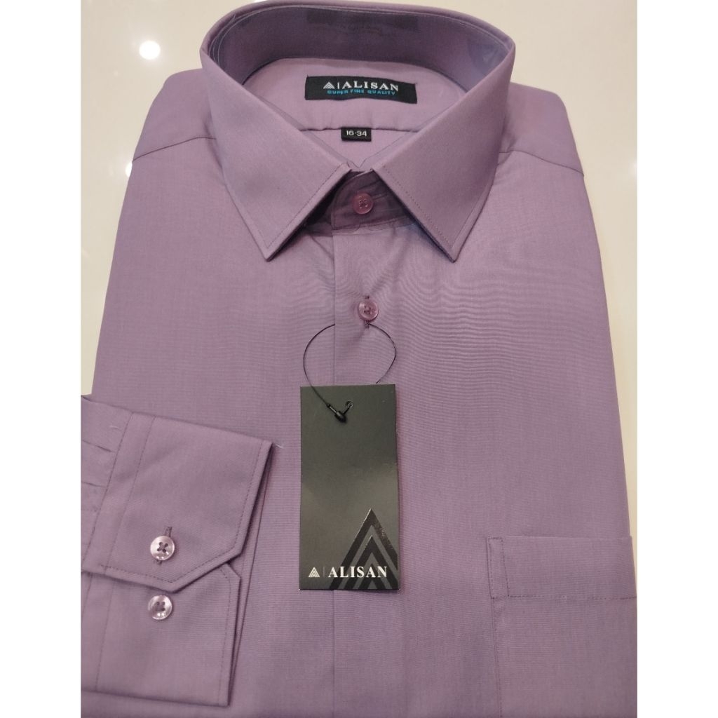 Kemeja Alisan Polos Lengan Panjang Warna Ungu Taro Reguler