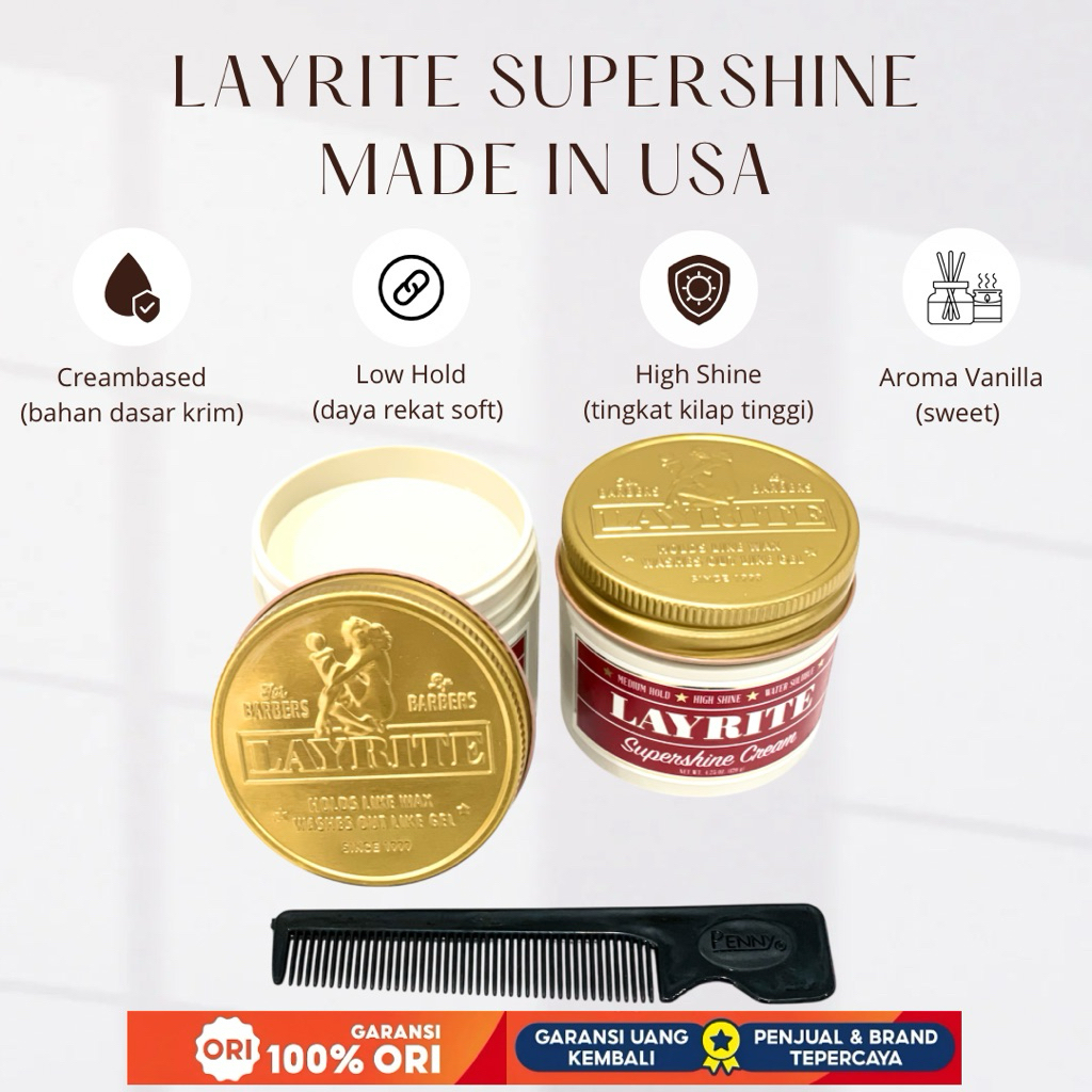 POMADE LAYRITE SUPER SHINE / SUPERSHINE WATERBASED 4oz | FREE SISIR UNBREAKABLE