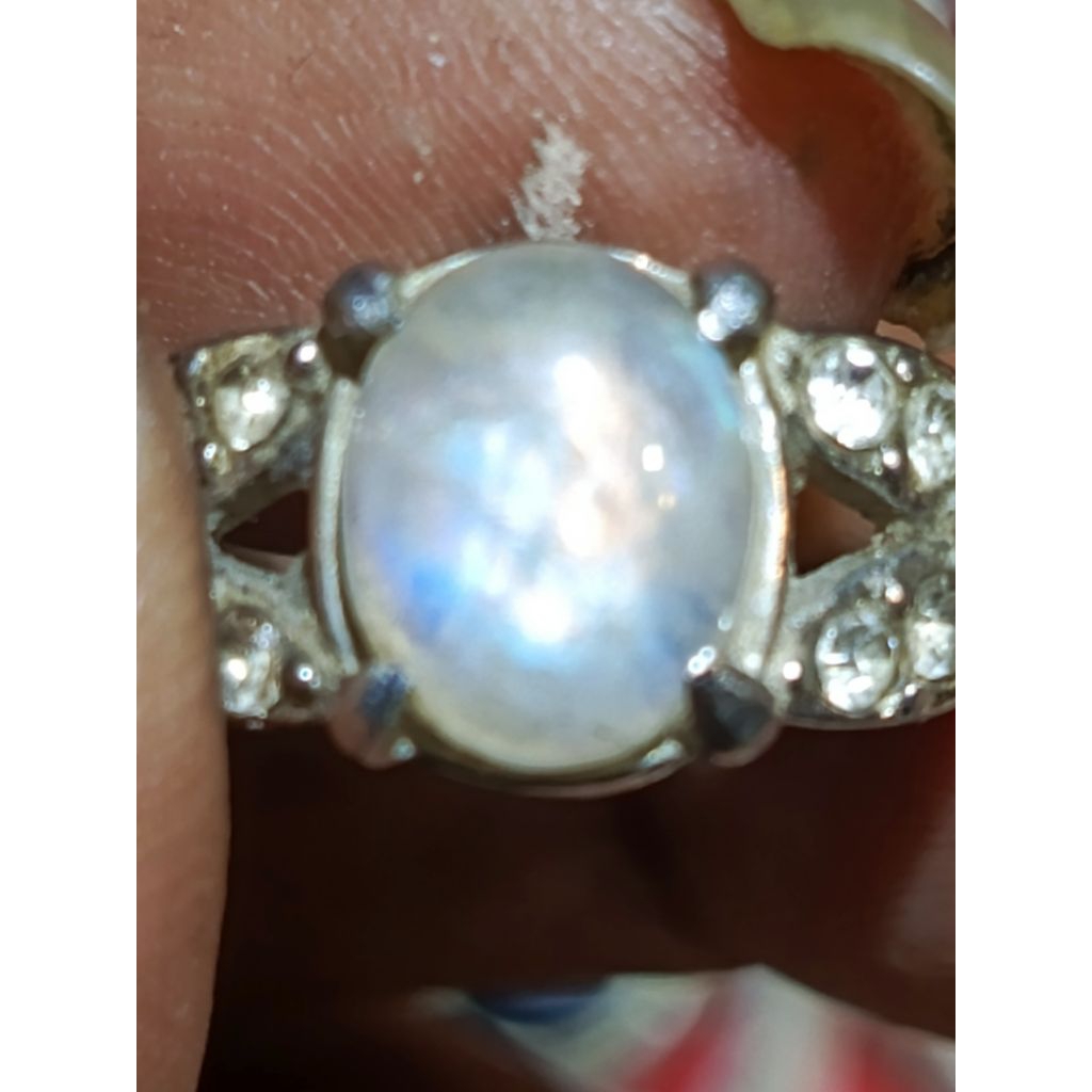 batu asli Biduri bulan air laut biru pelangi super mewah ikat tintanium anti gatel karat hitam no 6