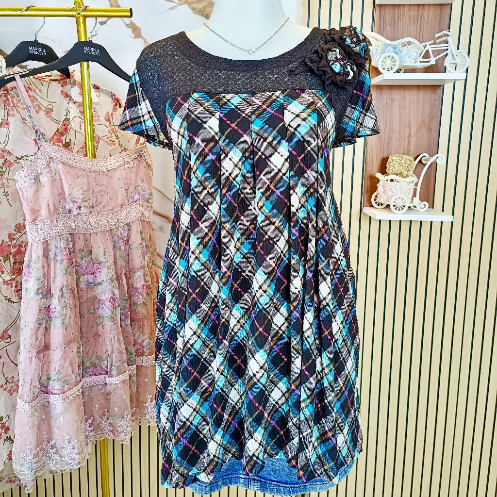 Tartan Vintage Tshirt Dress - Import Branded WINDEL Original
