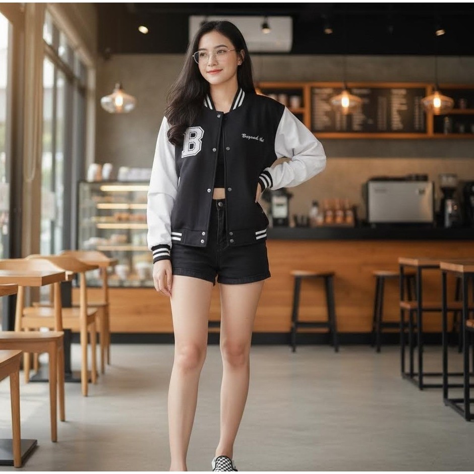 Beyond Trend Women's Baseball Bomber Crop Jacket | Korean Style Fleece