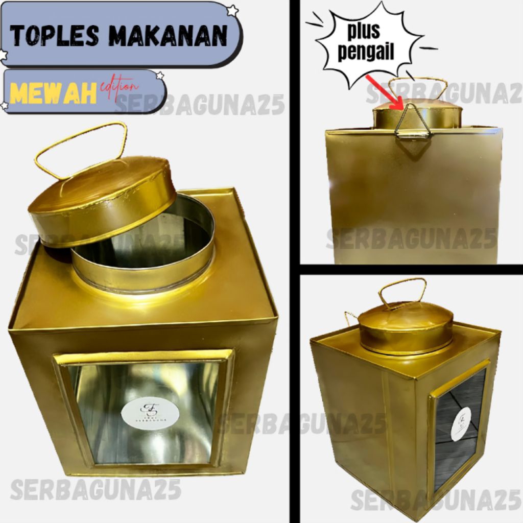 toples lebaran astetik / toples kerupuk mini warna gold emas