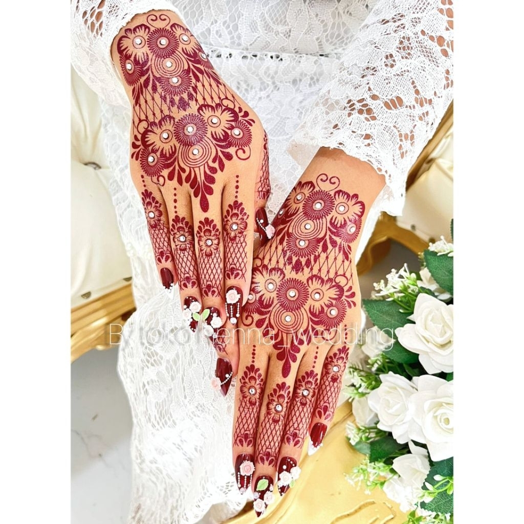 HENNA INSTAN MAROON FREE LEM MANIK GLITTER| STIKER HENNA TAMPORY| HENNA STIKER PENGANTIN NAILS