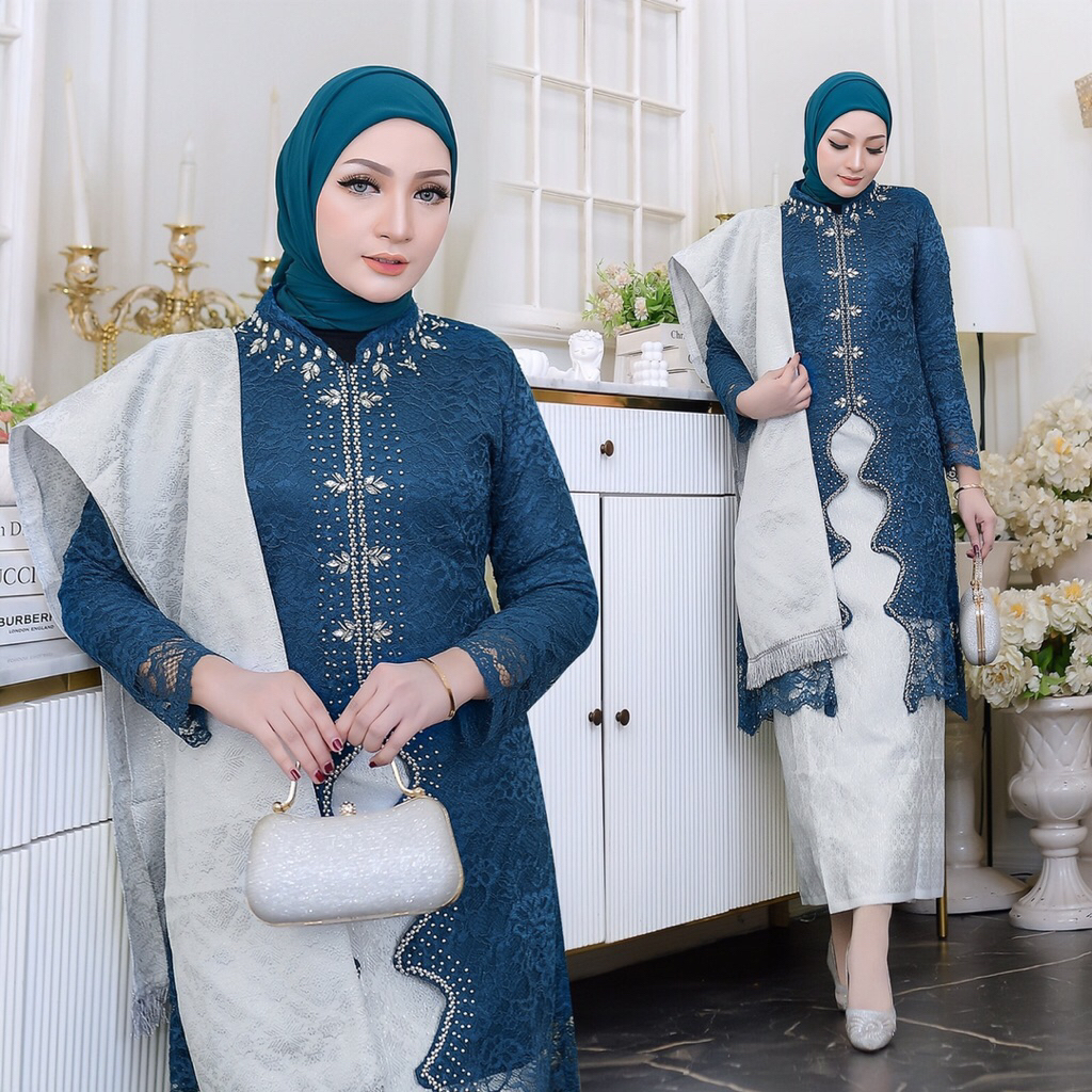 Set Kebaya Zigzag Brukat Premium Kombinasi Rok songket Lilit Selendang Songket/kebaya modern/kebaya 