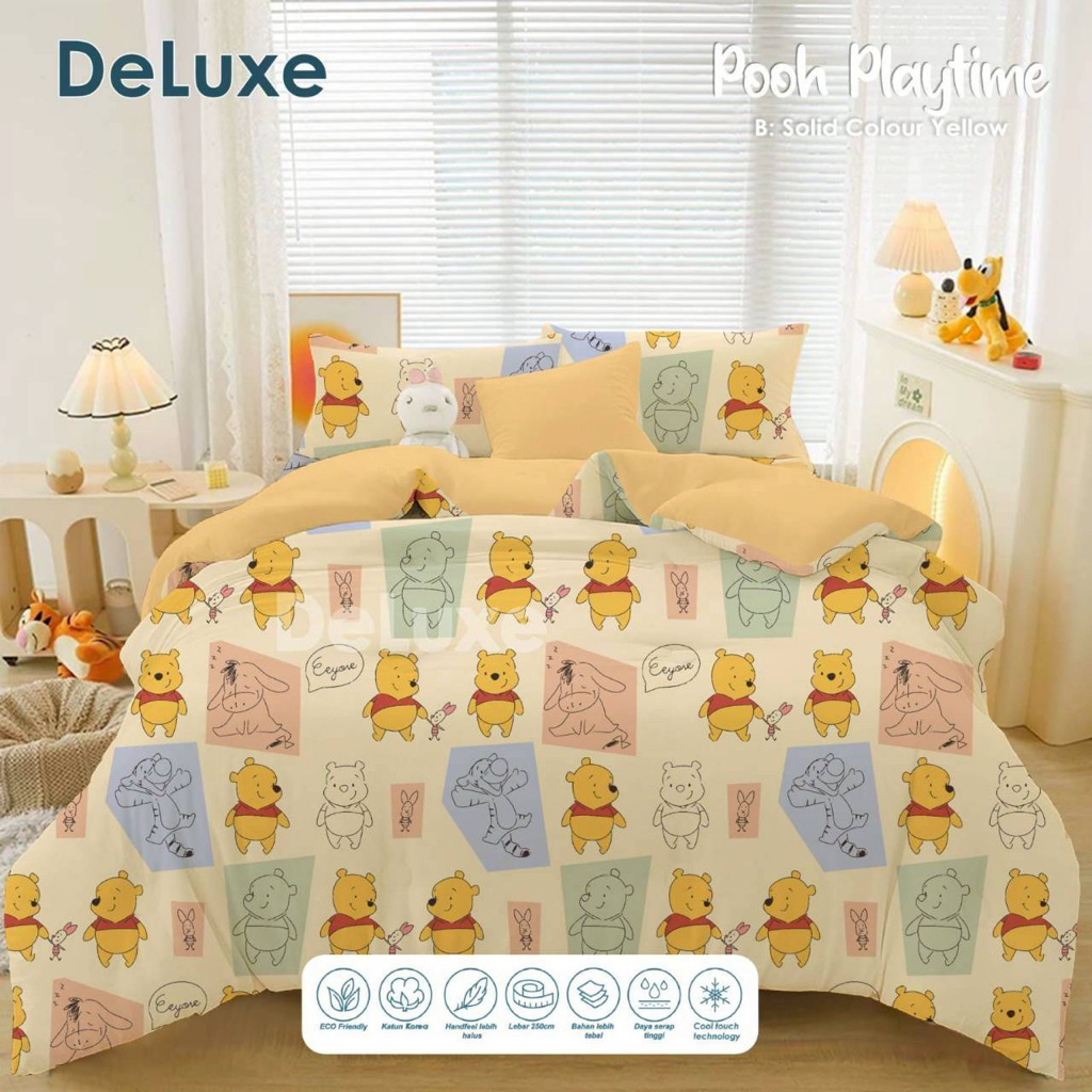 (COD) Ziby - Sprei Set Motif Pooh Playtime Sprei Anti Geser | Sprei Anak | 90x200x20 | 100x200x20 | 