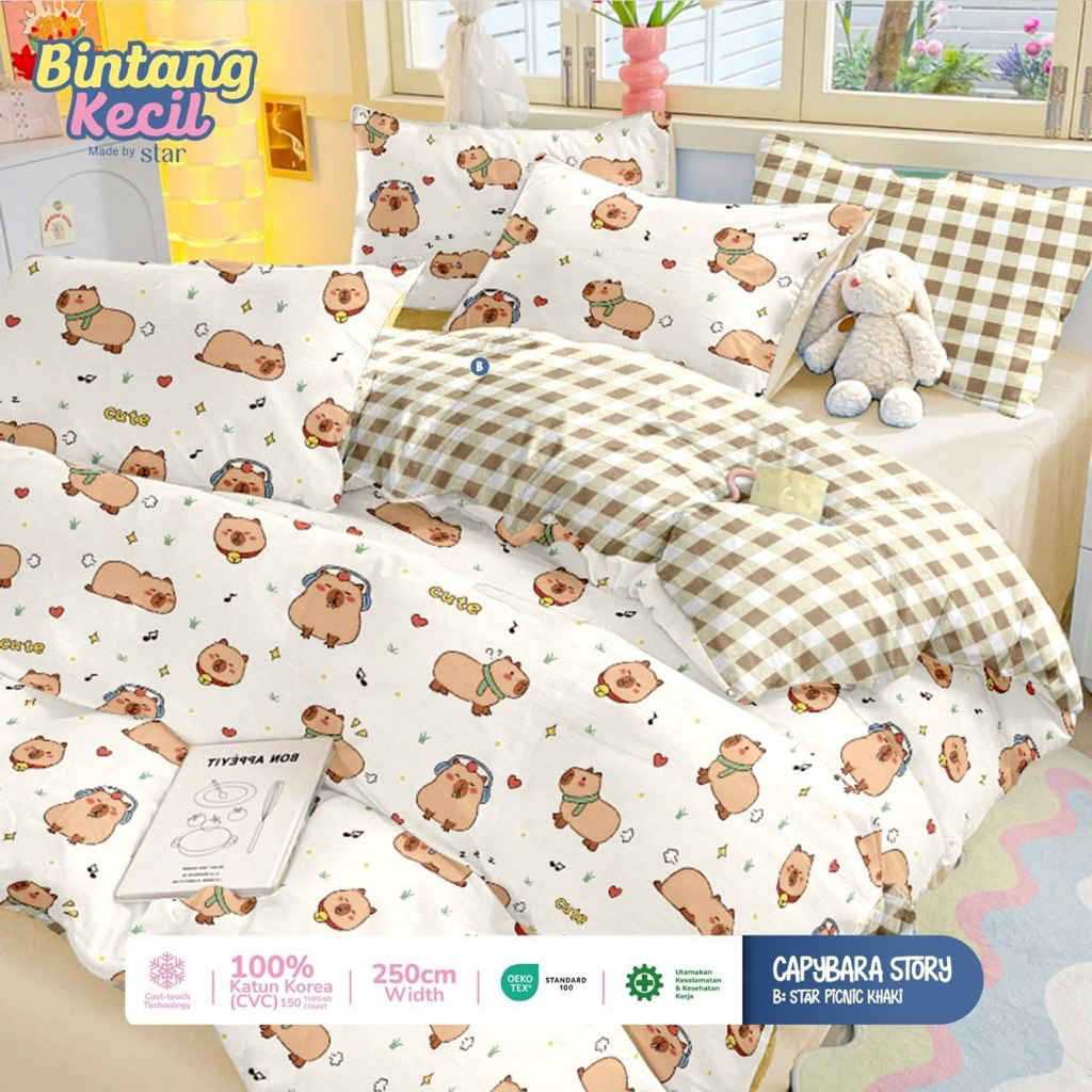 (COD) Ziby - Sprei Set Motif Capybara Story Sprei Anti Geser |Sprei Anak | 90x200x20 | 100x200x20 | 