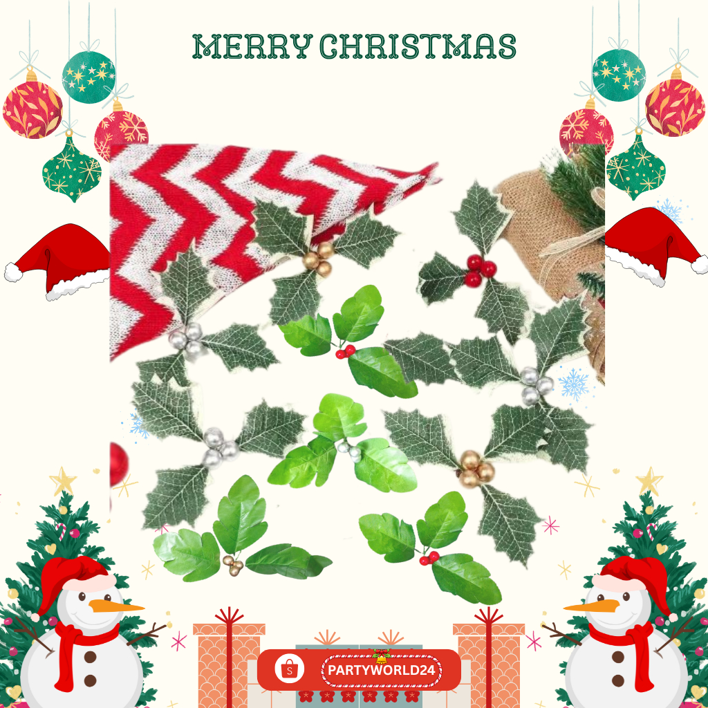 Daun + Cherry Hiasan Dekorasi Kado Parcel Hampers Natal | Hiasan Daun Cherry Warna Warni | Daun Cher