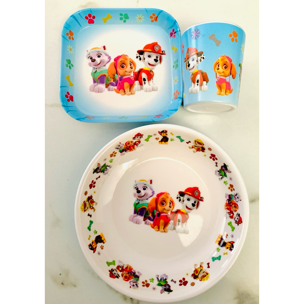 Paket 3in1 piring karakter melamin hellokitty plate set peppa pig spiderman cup mug