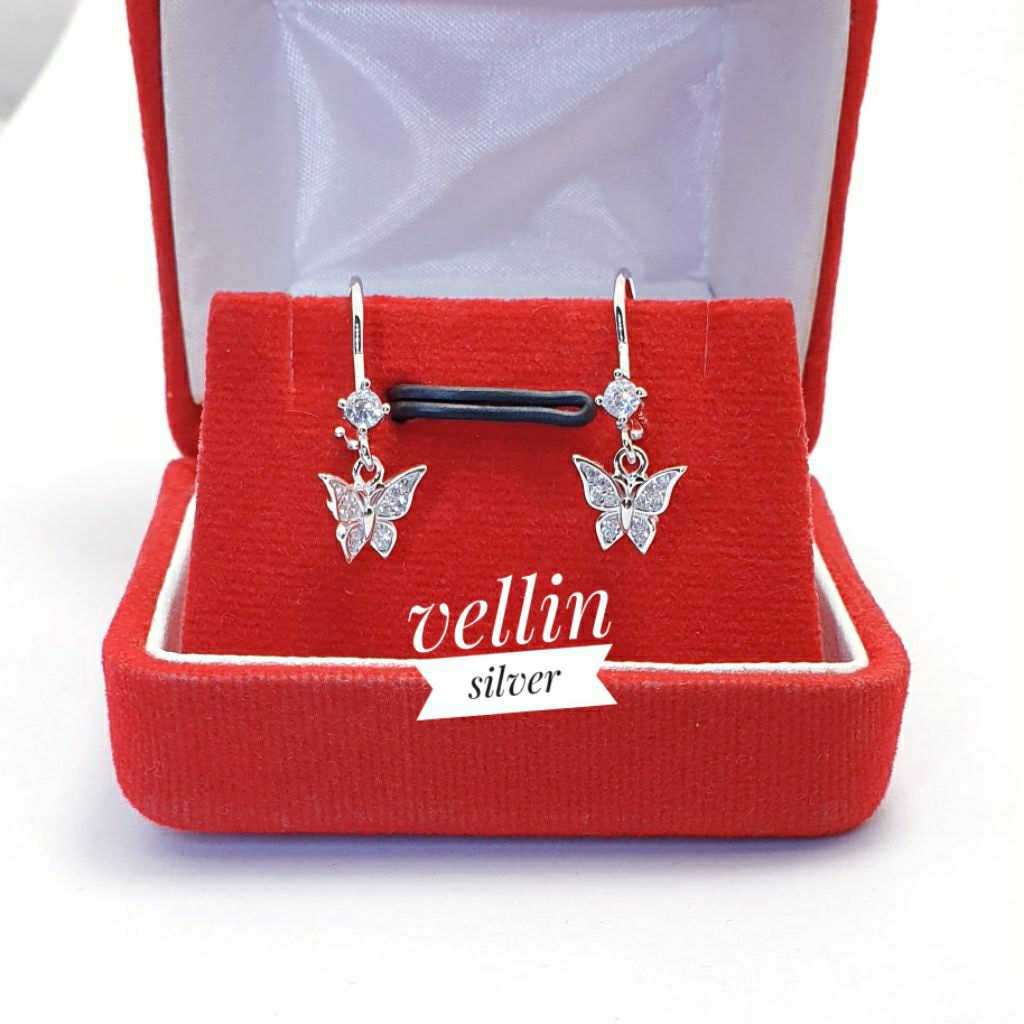 Anting Kupu Kupu Perak 925 Lapis Emas Putih - Perhiasan Anting Wanita Silver Asli 925
