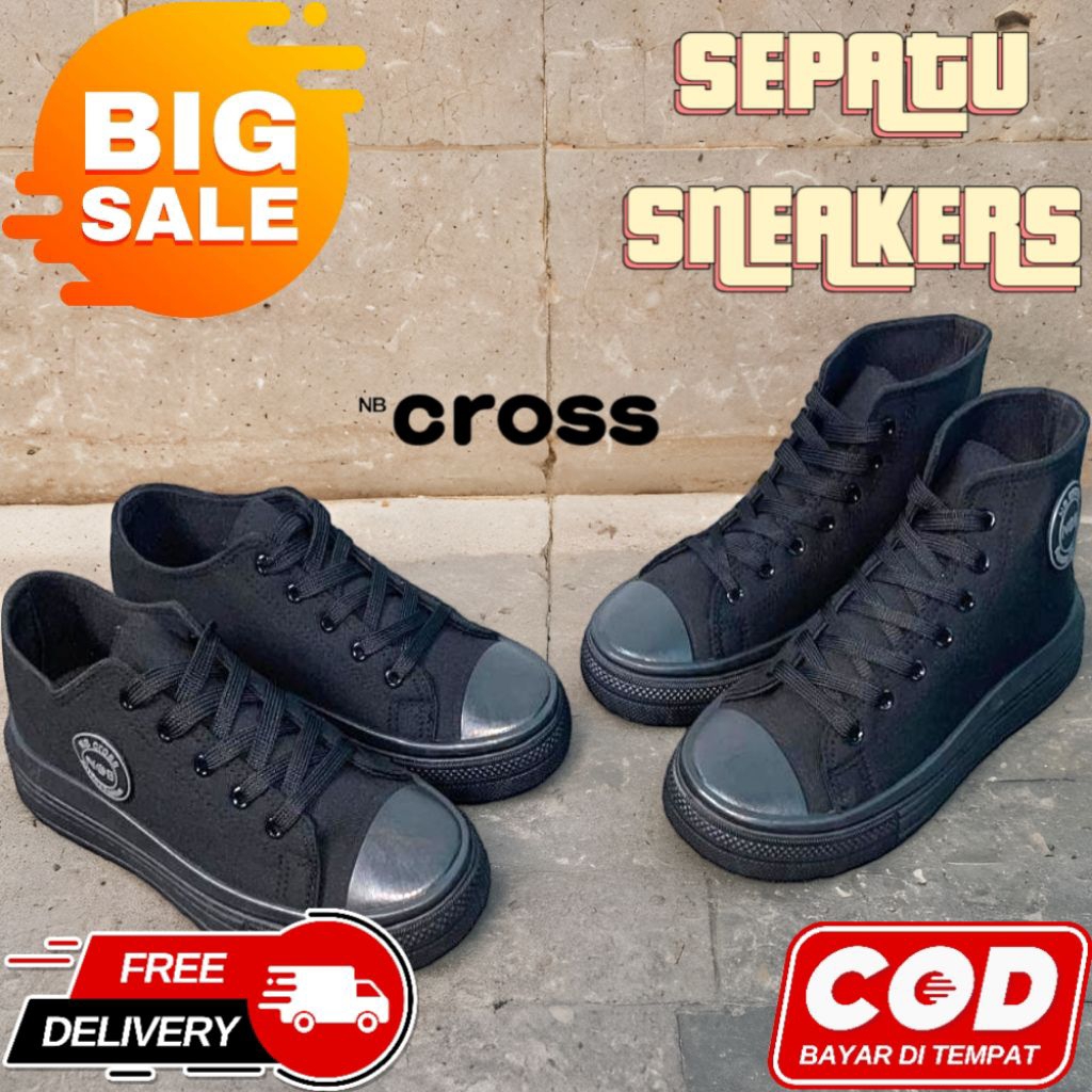 Sepatu Sneakers Hitam NB Multifungsi Tali Hitam untuk Sekolah Kuliah Kerja Pria Wanita