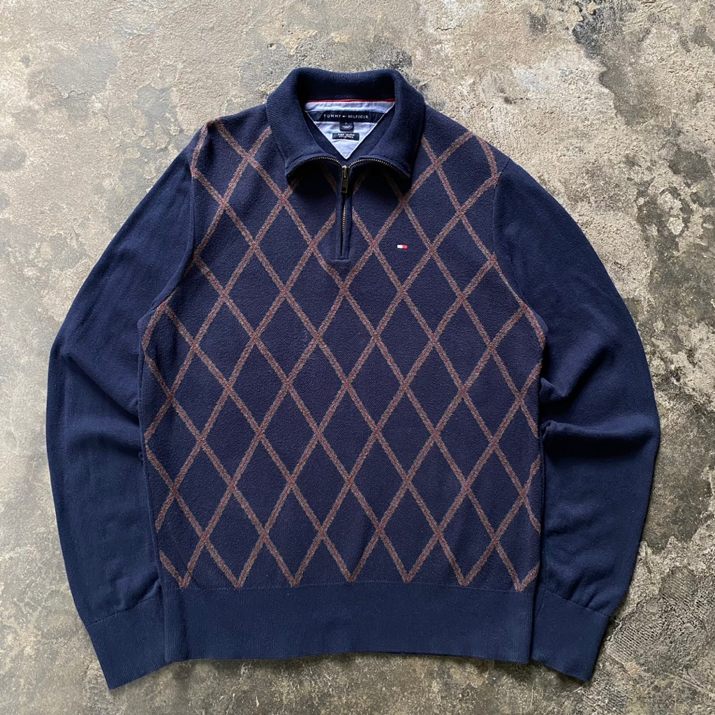 Tommy Hilfiger Argyle Knit Half Zip Sweater scnd prlvd original