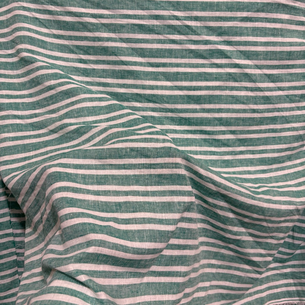 Linen Stripe Premium Hijau Putih – Adem, Tidak Menerawang, Cocok Kemeja / Tunik / Dress zk