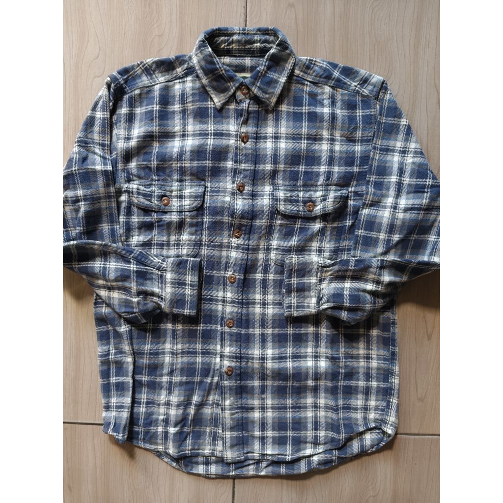 Kemeja Flanel Outer Tebal Merek Field Stream Motif Kotak Kotak Warna Biru Putih Size L Lengan Panjan