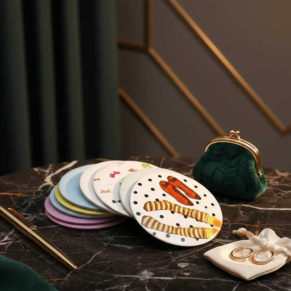 Ta Souvenir Cermin Bulat Karakter Kaca Portable Mini