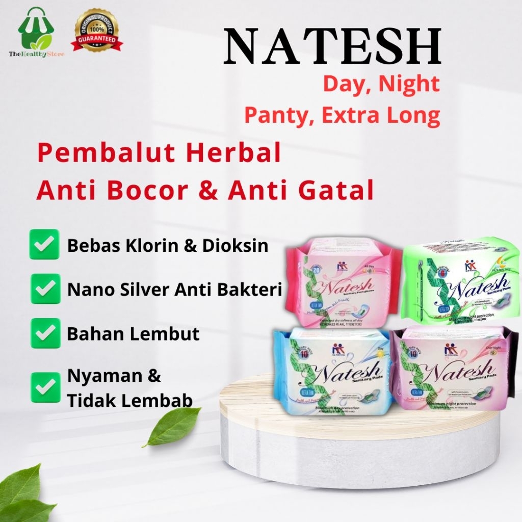 Natesh 1 Set Pembalut Herbal (Pantyliner, Day, Night, Night Extra Long) Nyaman, Kesehatan Kewanitaan