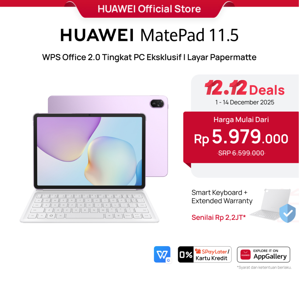 [BEST SELLER] HUAWEI MatePad 11.5-inci 2025 Tablet | WPS Office 2.0 Tingkat PC Eksklusif | Layar Pap