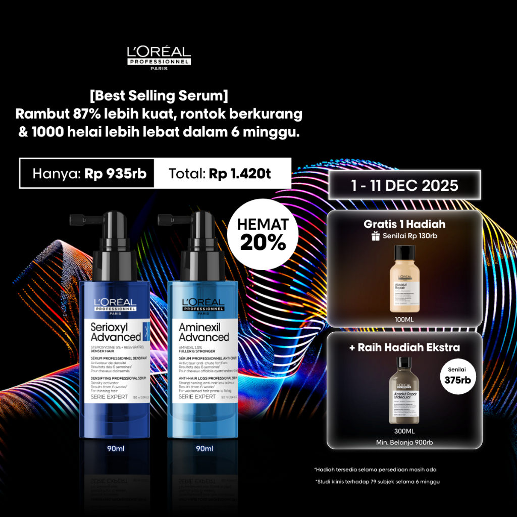 Aminexil Anti Hair Fall Hair Serum 90ml  + Serioxyl Denser Hair Growth Serum 90ml -  Untuk Rambut Ro