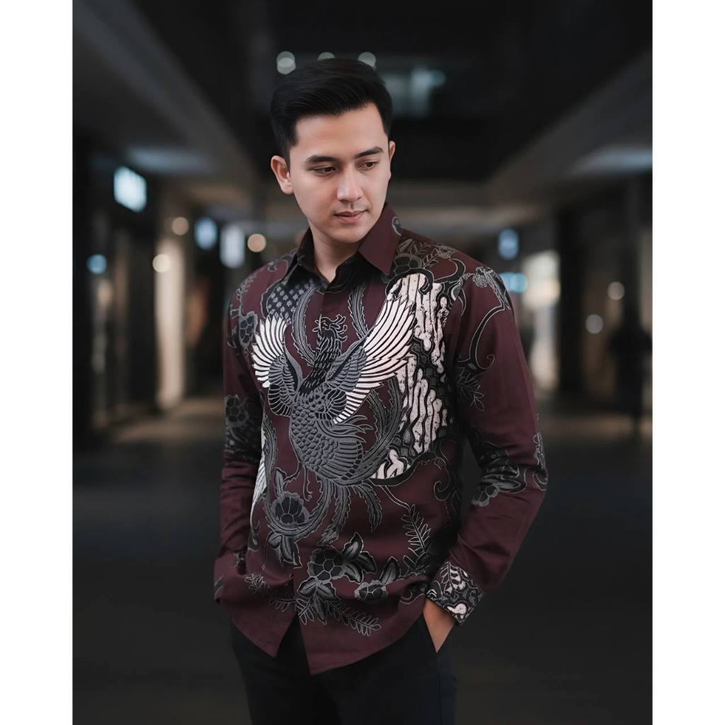 Kemeja Batik Pria Formal Slim Fit – Batik Maroon Elegan untuk Kantor & Kondangan