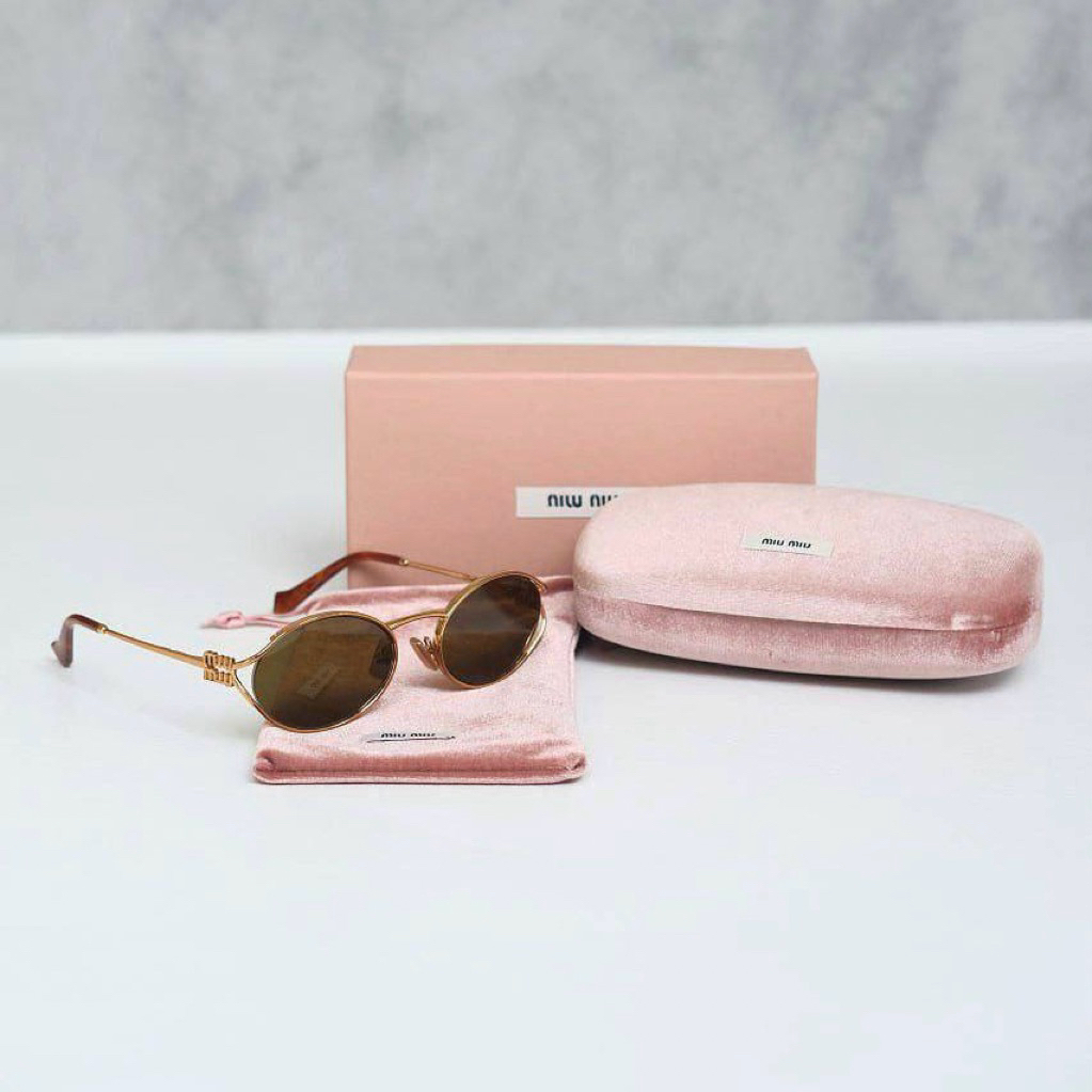 BRAND NEW MIU MIU MIUMIU Logo Oval Metal Sunglasses