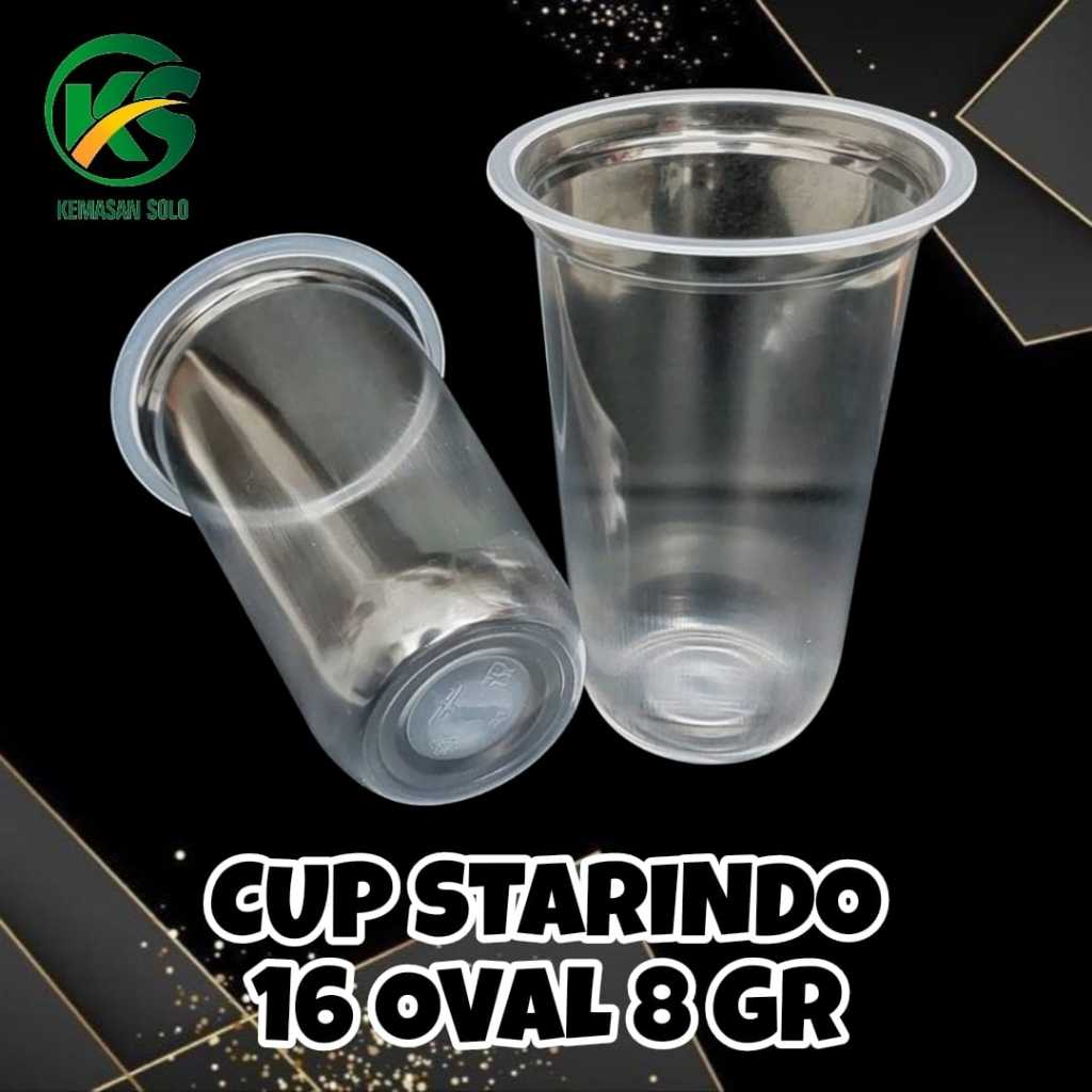 Gelas plastik cup OVAL PP STARINDO 16 oz 16oz 8 gr