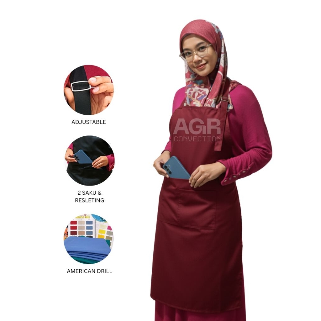 apron/apron merah maroon/apron kitchen/apron barista/apron barbershop/apron masak/apron celemek/cele