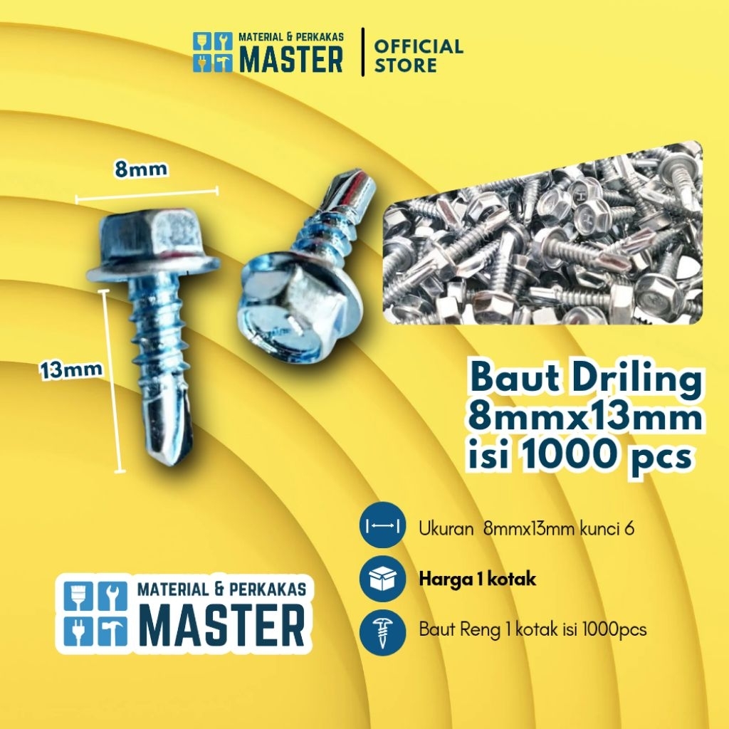 Baut Baja Ringan drilling Roofing atap Galvalum 8x13 500pcs baut baja ringan 8x13 500pcs BAUT BAJA R