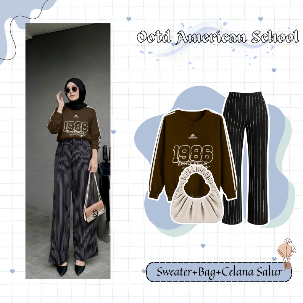 Yena Set Outfit Wanita Skena ( Tas+ Sweater + Celana ) Oneset Ngafe Setelan Hangout Daily - D27