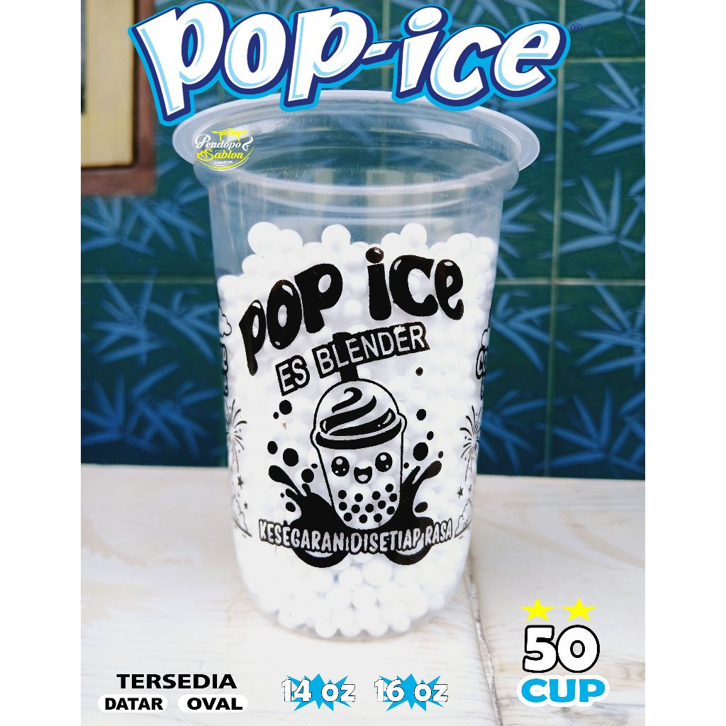 gelas cup minuman MOTIF POP ICE 14oz 16oz  oval datar / pop ice  / bubuk minuman / boba / bubble tea