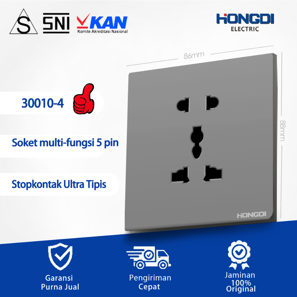 Saklar Stop Kontak Dinding Hongdi Grey – Instalasi Mudah & Safety Terjamin