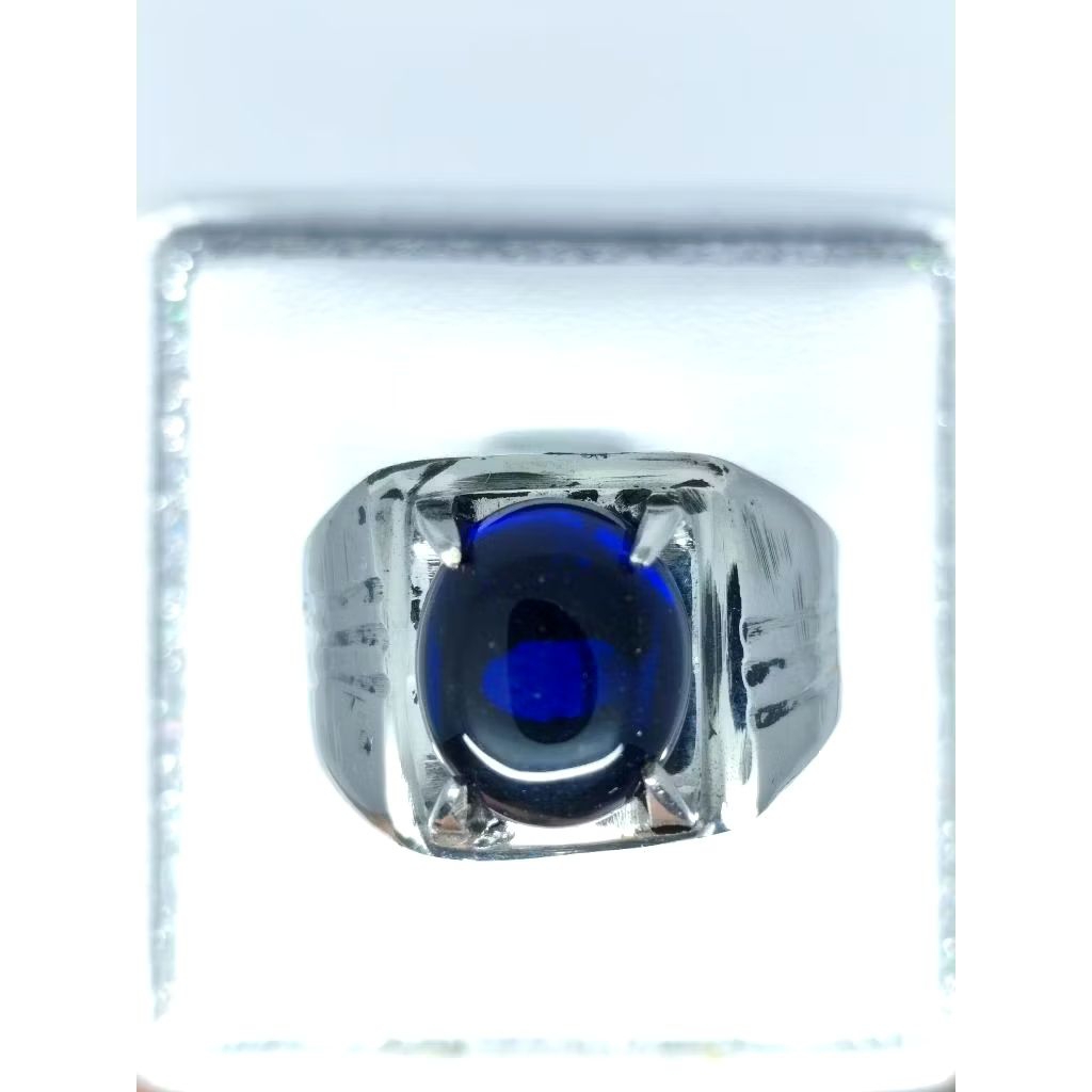 cincin batu akik delima biru cyklop 12 mm mban monel gigi