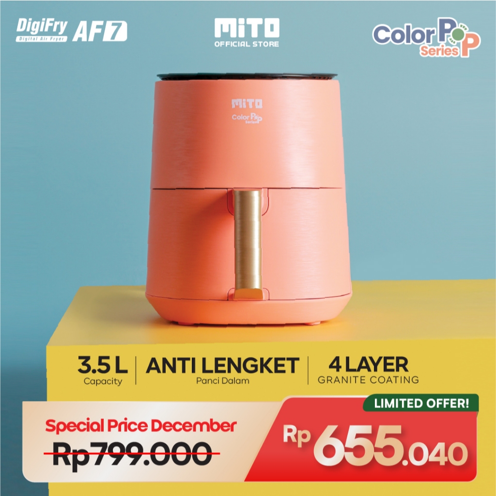 MITO Air Fryer Digifry COLOR POP AF7 Digital , 3.5L, 8 Pilihan Menu Makanan, Touch Screen LED