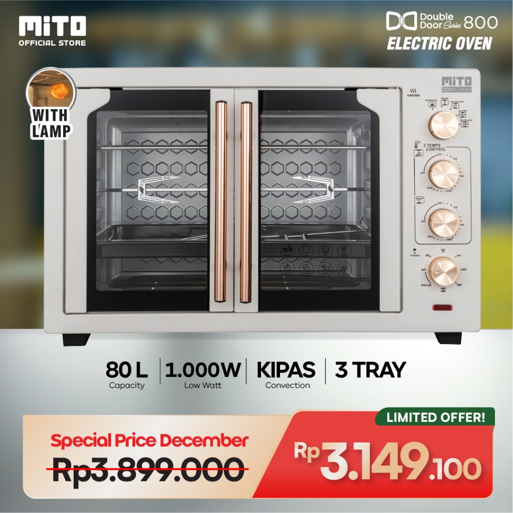 MITO Electric Oven MO800 Double Door 80L | Oven Listrik - Pemanggang Kue dan Makanan