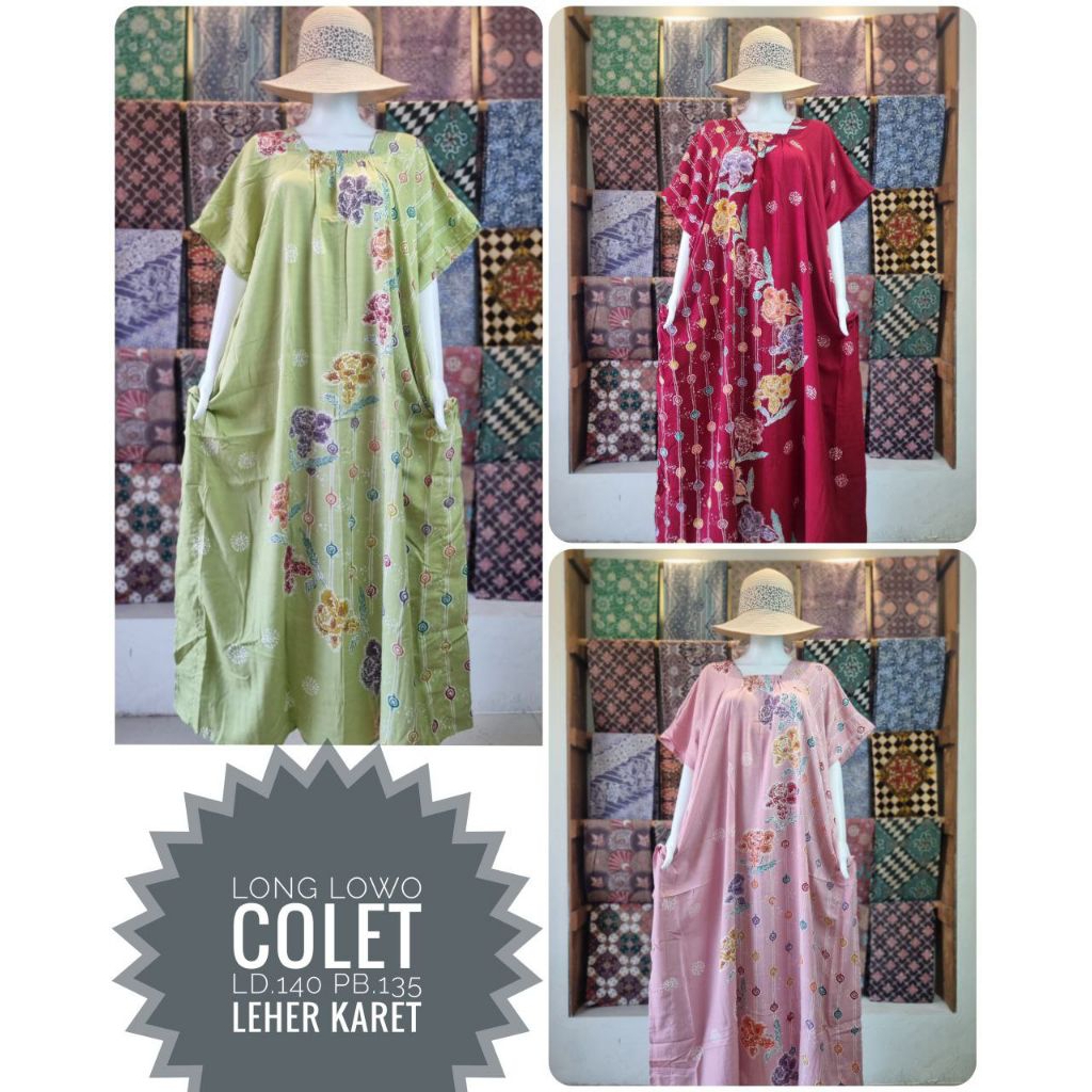 BACEM Long Lowo Encim Dada Karet Ld 140 Pb 135 Rayon Premium Jumbo Non Busui Daster Batik Colet Peka