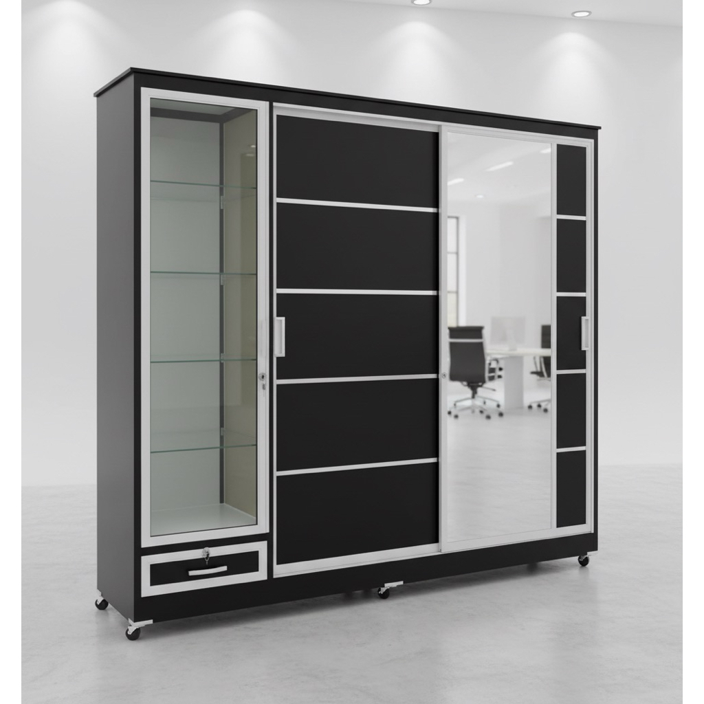 Lemari 2 Pintu Sleding + Tas + Hijab // Bahan Alumunium Kaca & Acp