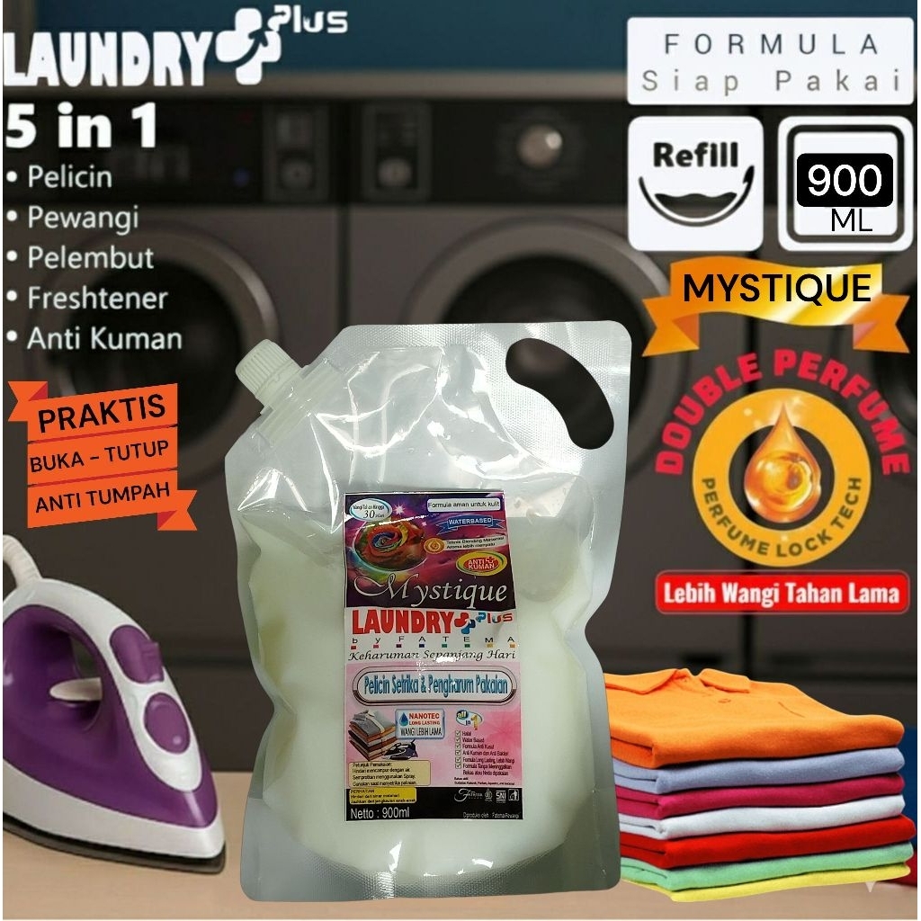 ( WANGI MYSTIQUE ) LAUNDRY PLUS BY FATEMA PELICIN SETRIKA PENGHARUM PAKAIAN PEWANGI LAUNDRY PELEMBUT