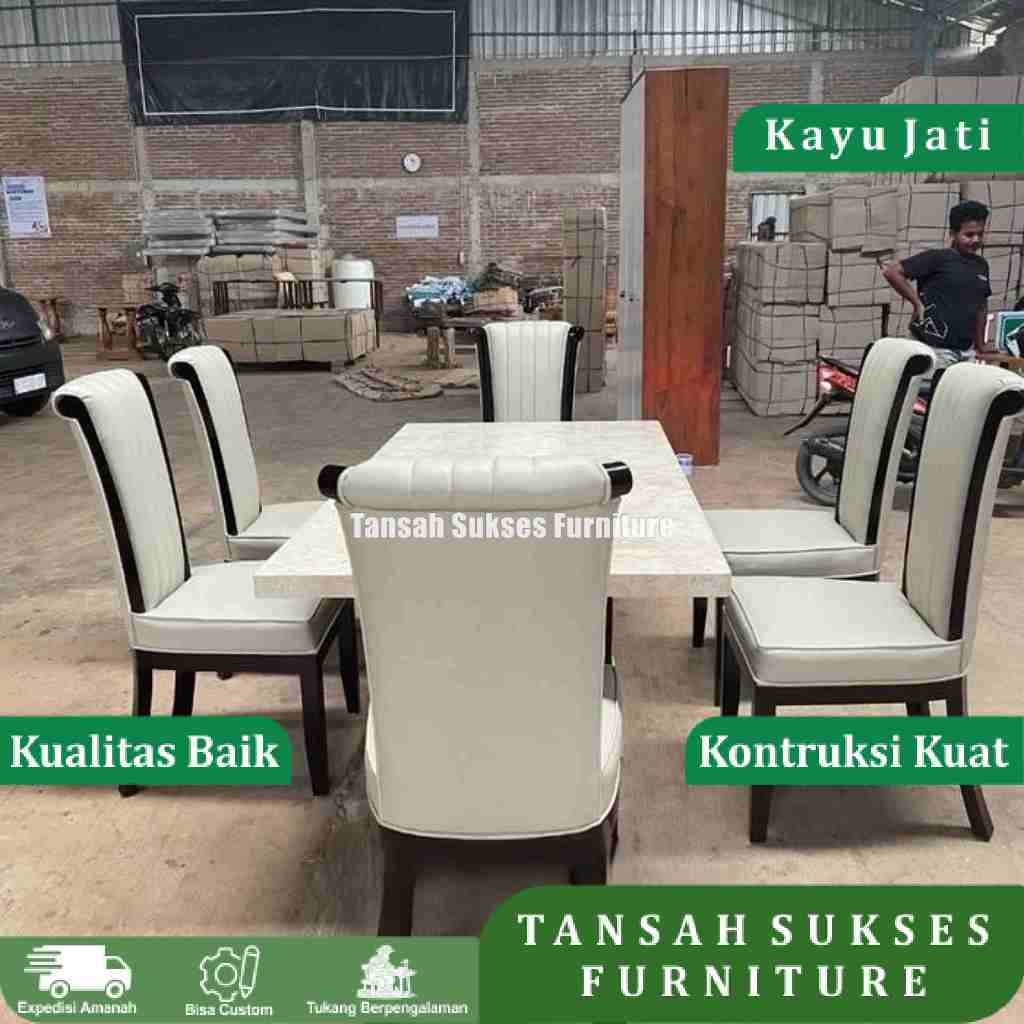 Meja Makan Minimalis Top Marmer Carara Set Meja Makan 8 Kursi