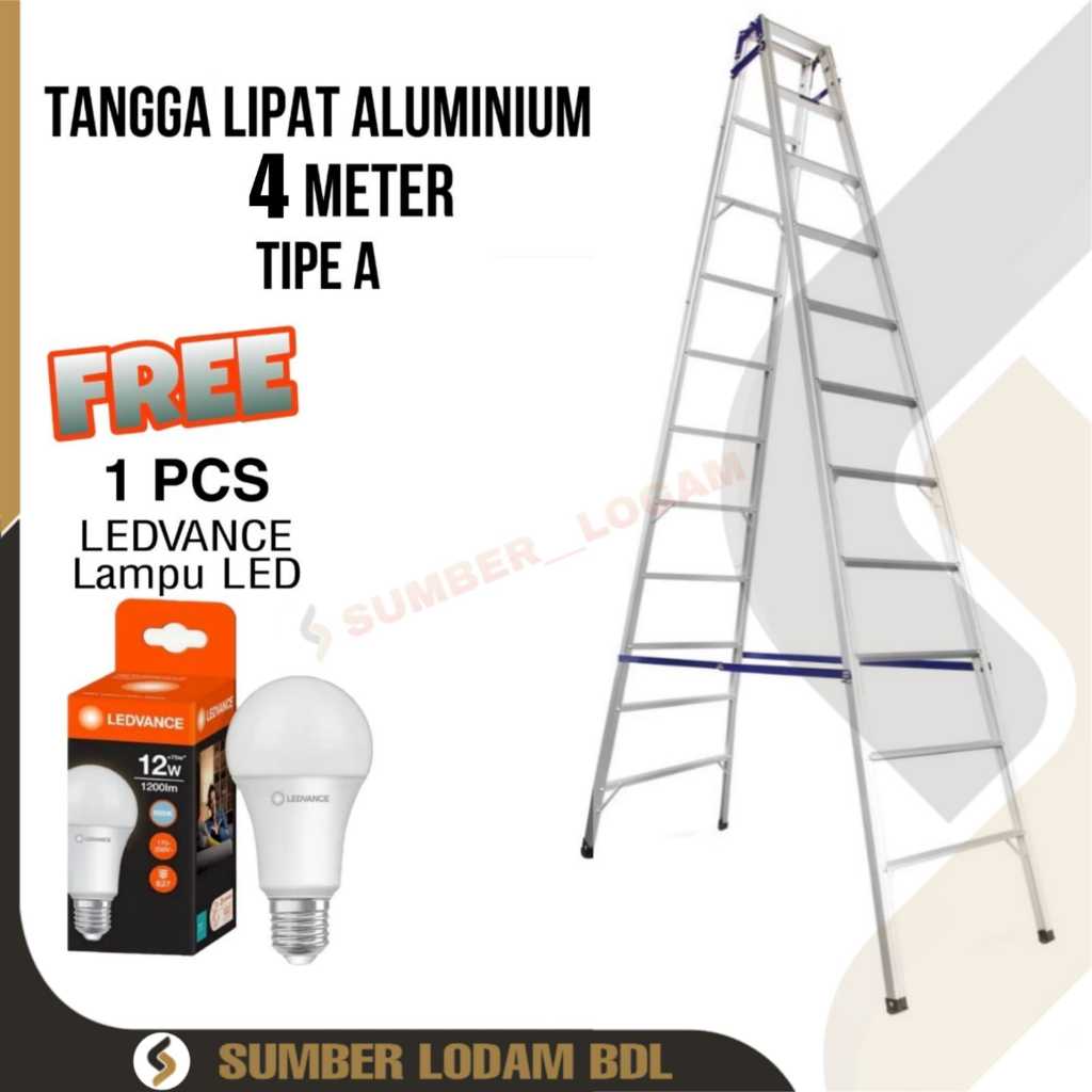 GOSEND Tangga Lipat Aluminium 4 Meter BONUS LEDVANCE Lampu LED 12W