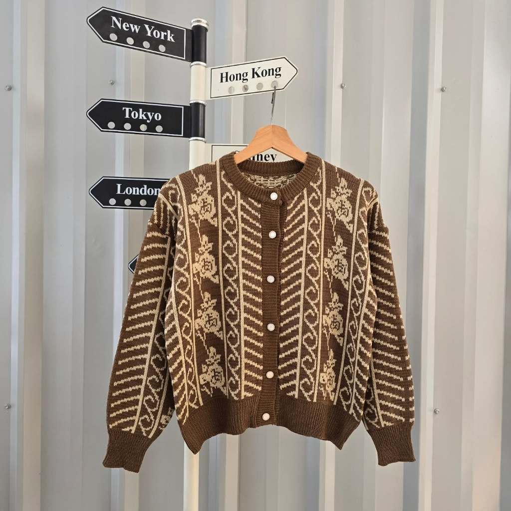 Mawar Outer Rajut Tebal Cardigan Knitwear Wanita Rajut Tebal Cardigan