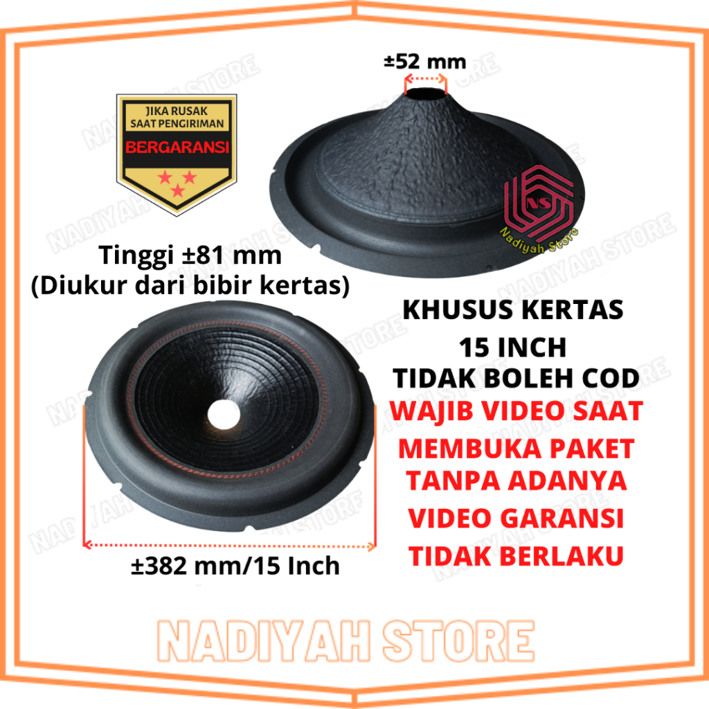 Daun Kertas Speaker 15 Inchi 15 In Daun Conus Lubang 3 Inchi