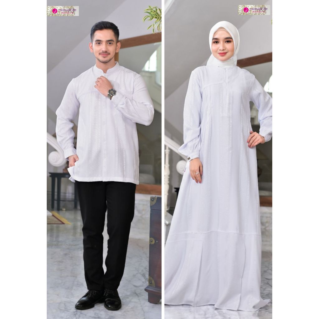 Outfit Couple Pasangan Raunapride BETARI WHITE Baju Couple Pasangan Lebaran Couple Series Gamis dan 